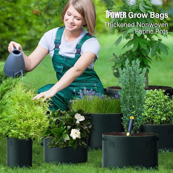 iPower 5 Gallon Grow Bags Nonwoven Fabric Pots Aeration Container with  Strap Handles for Garden and Planting, 5-Pack Black, 5 Gallon