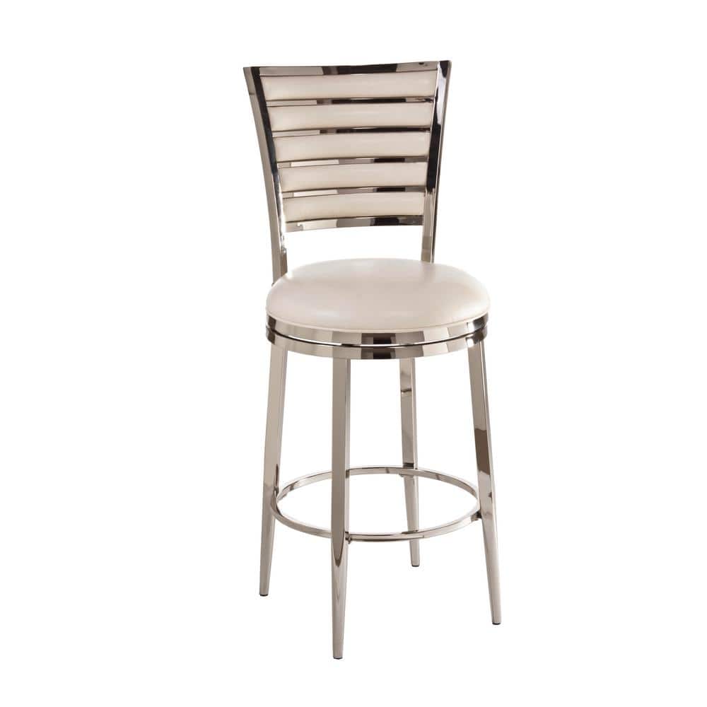 Ivory Faux Leather and Shiny Nickel Swivel Counter Stool