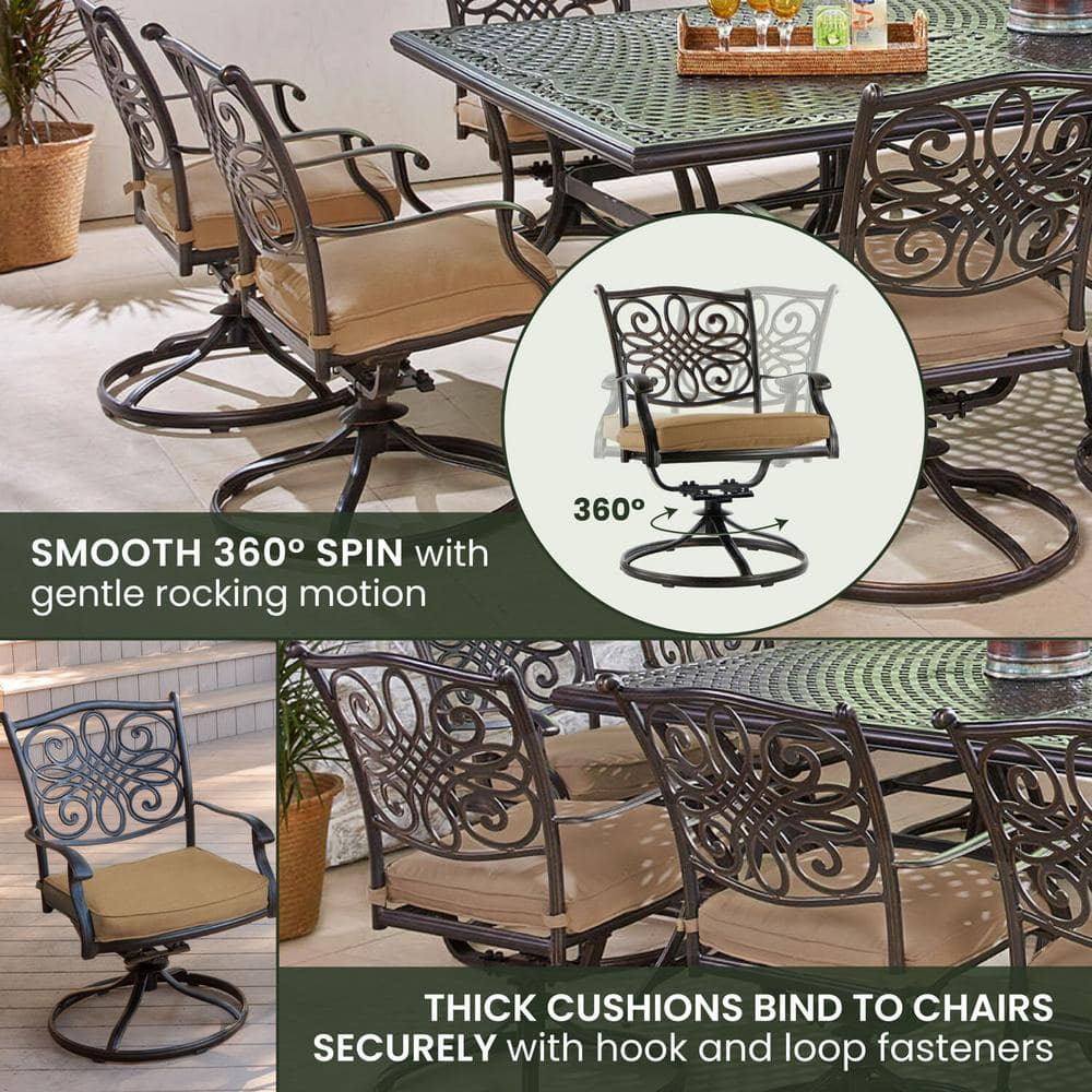 Hanover Traditions 11-Piece Bronze Outdoor Dining Set with Tan Cushions