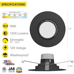 6 in. LED Black Adjustable Retrofit Recessed Housing 5 CCT 2700K-5000K IC Rated Remodel Dimmable E26 Connector (6-Pack)