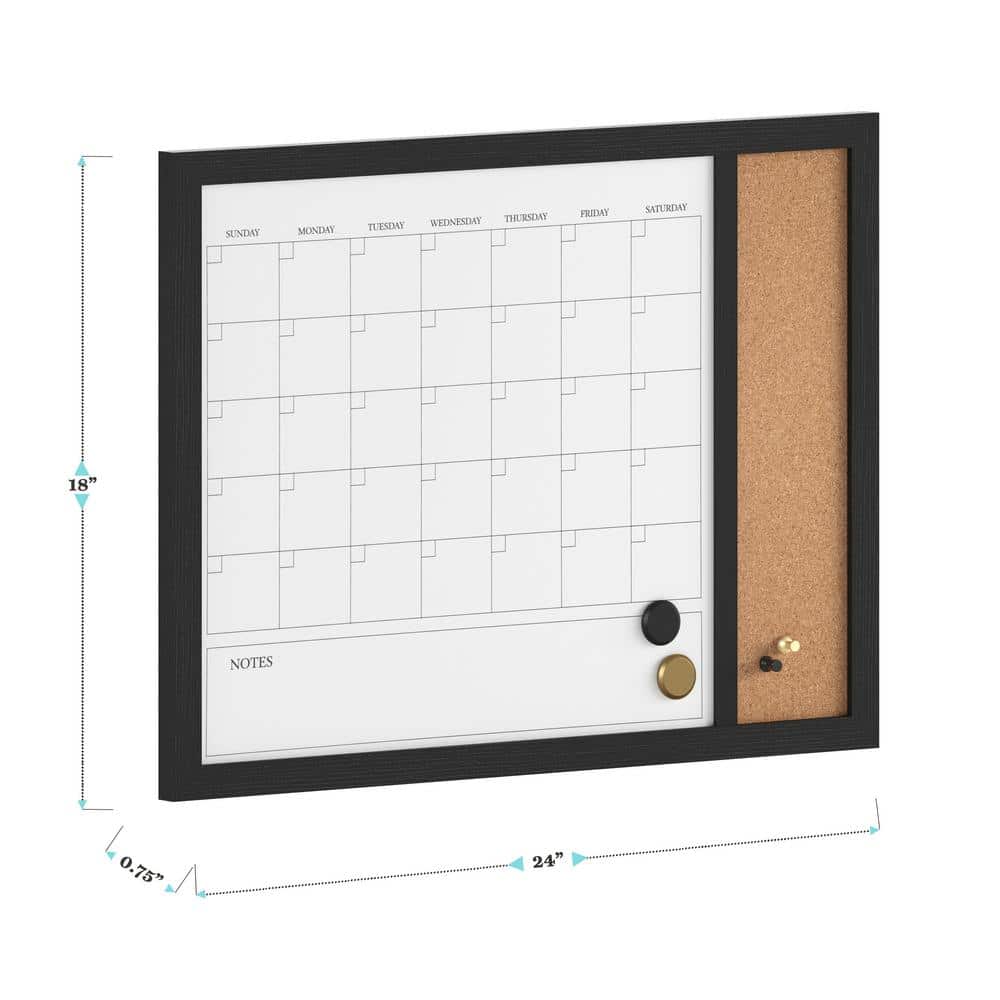 Black Woodgrain 24" x 18" Magnetic Dry Erase Calendar with Cork Board
