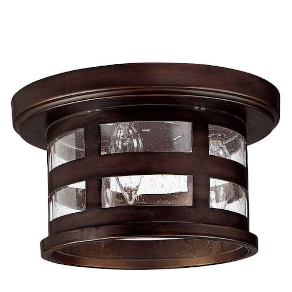 Filament Design 3-Light Outdoor Ceiling Fixture Burnished Bronze Seeded Glass