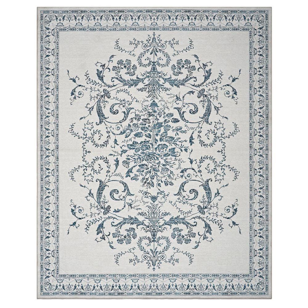 Laura Ashley Josette Medallion Chenille Sea Spray Blue 8 ft. x 10