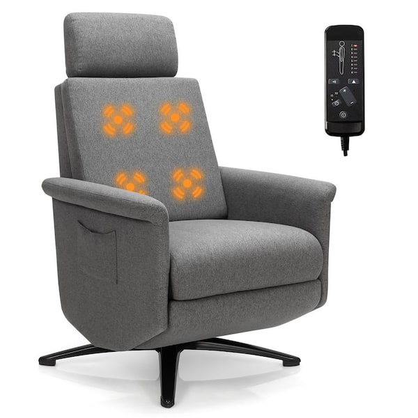 Costway Gray Fabric Swivel Recliner with Adjustable Headrest