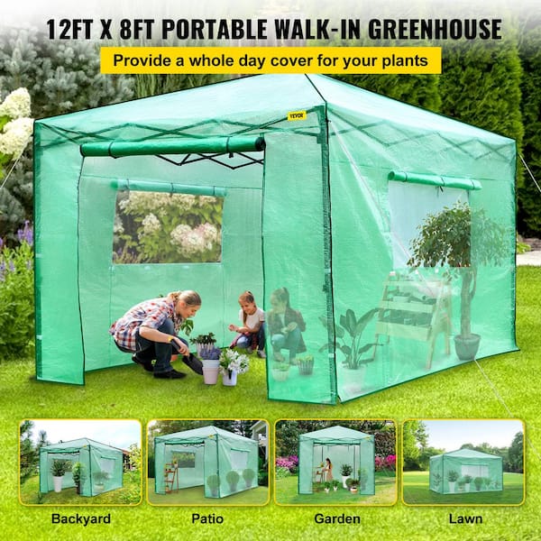 VEVOR 8'x 6'x 8' Pop-Up Greenhouse Portable Greenhouse with Doors & Windows Set Up in Minutes High Strength PE Cover & Powder-Coated Steel Construction 