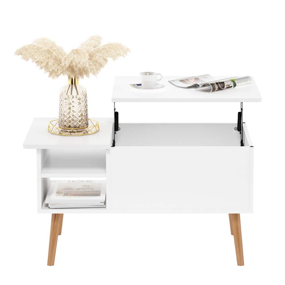 White Rectangular Lift-Top Coffee Table with Storage
