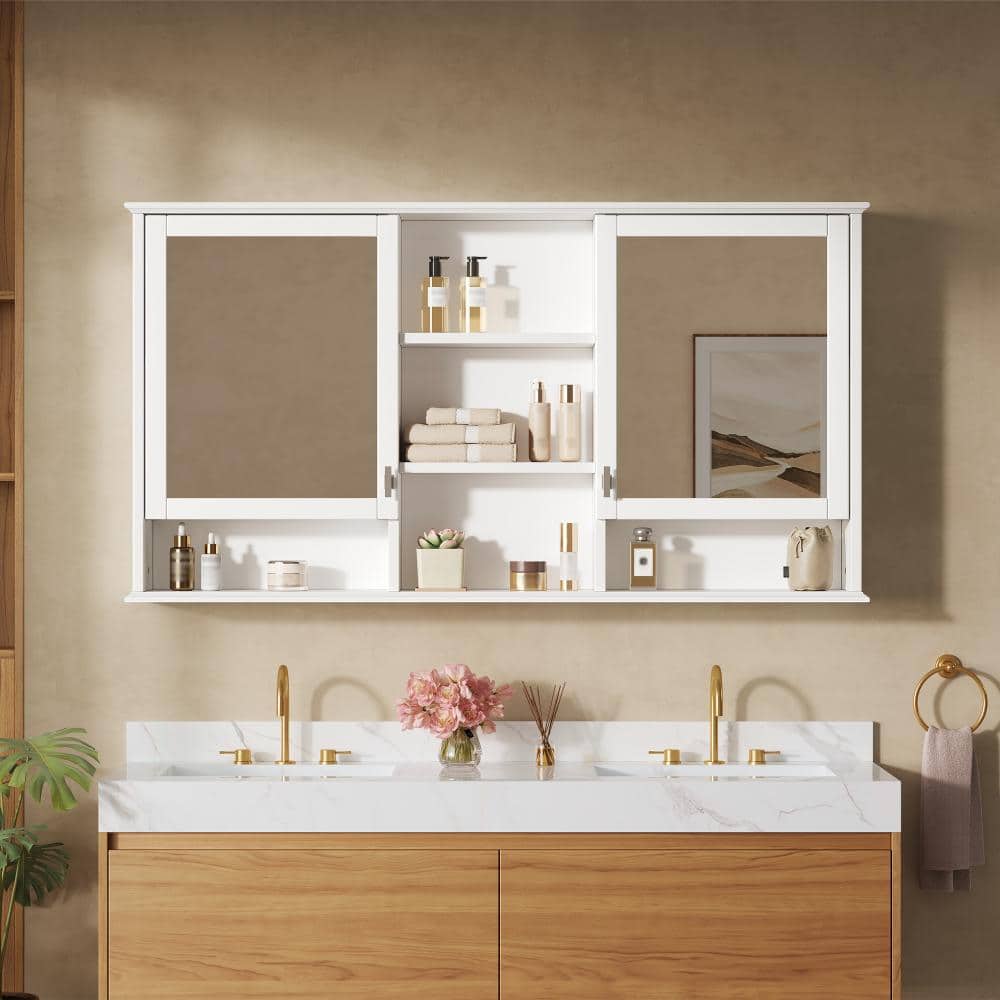 55 in. W x 28.7 in. H Rectangular White Wall Surface Mount Storage Medicine Cabinet with Mirror, Adjustable Shelves price history on PriceWatchPro