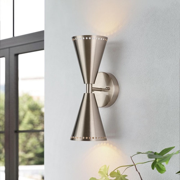 HUOKU Nimbus 2-Light 4.7 in. W Brushed Nickel Wall Sconce Up