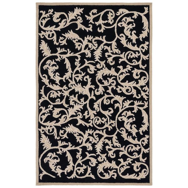 Chelsea Black Doormat 3 ft. x 4 ft. Floral Vines Area Rug
