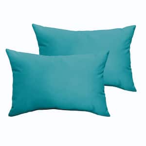 Aqua Blue Rectangular Outdoor Knife Edge Lumbar Pillows (2-Pack)