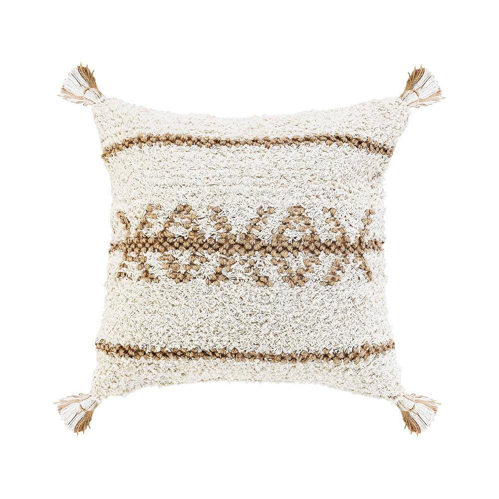 Reed White/Tan Bohemian Chic Geometric Plush Jute/Cotton Polyfill 20 in. x 
