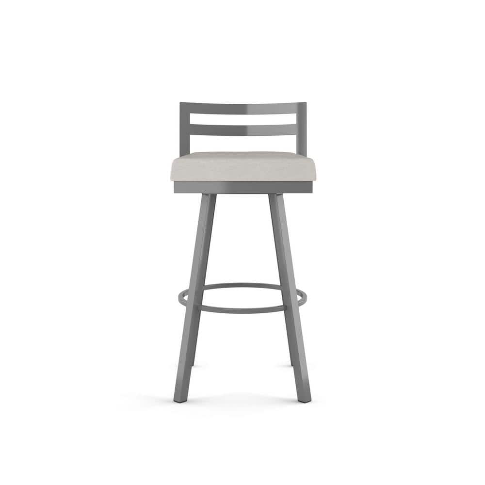Sleek Metallic Grey Swivel Bar Stool with Cushioned Light Grey Seat