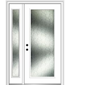 50 in. x 80 in. Right-Hand/Inswing Rain Glass Brilliant White Fiberglass Prehung Front Door on 4-9/16 in. Frame