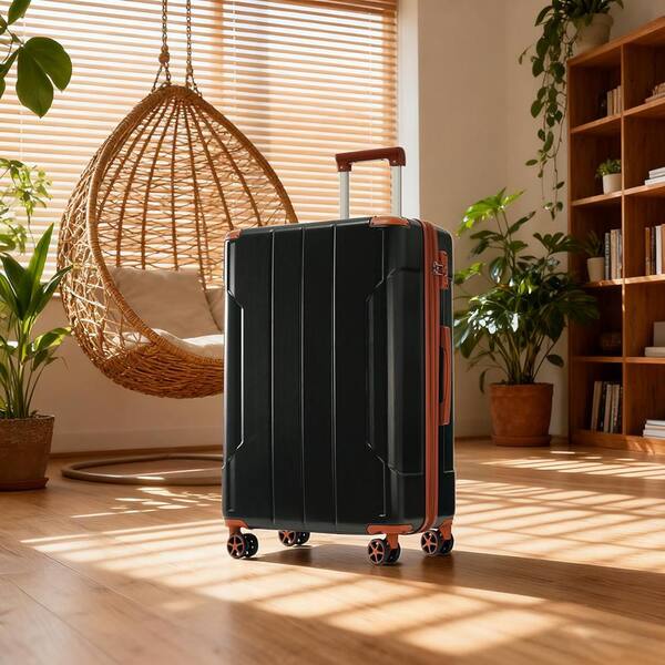 25.8" Black Brown ABS Hardside Luggage Double Spinner Suitcase with 3-Digit TSA Lock, 3-Step Telescoping Handle