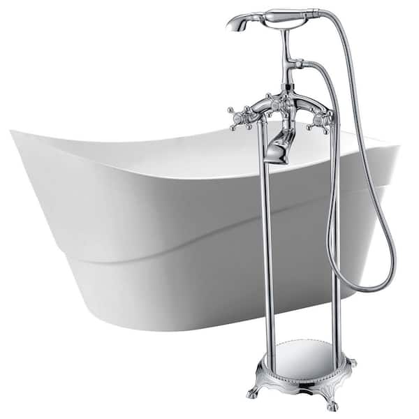 ANZZI Kahl 67 in. Acrylic Flatbottom Non-Whirlpool Bathtub in White with Tugela Faucet in Polished Chrome