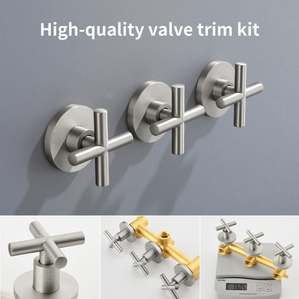 Brushed Nickel Triple Handle Rain Shower Faucet Set with Handheld