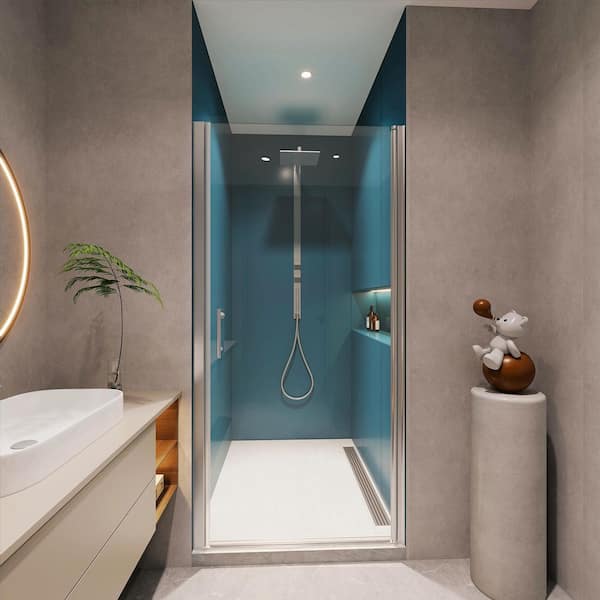 24 to 25.37 in. W x 72 in. H Semi Frameless Pivot Shower Door in Chrome Finish with Clear Tempered Glass