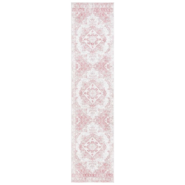 Layla 2 ft. x 13 ft. Ivory Gray/Pink Ornate Medallion Distressed Runner Rug