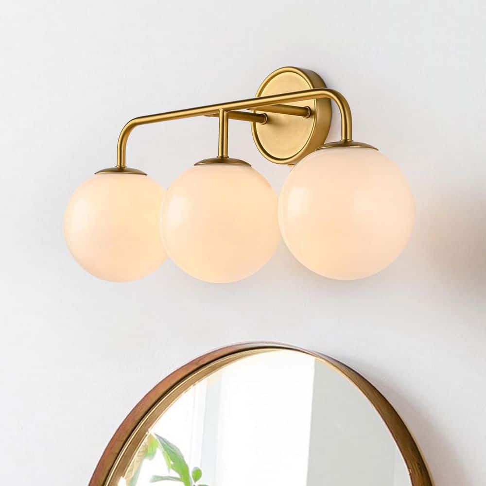 22.05 in. 3 Light Brushed Gold Vanity Light with Milk Glass Shade Modern Bathroom Vanity Light Transitional Wall Sconce price history on PriceWatchPro
