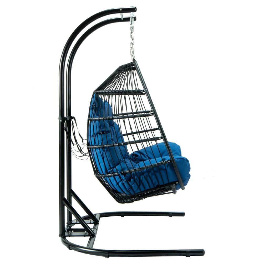 Blue Wicker Double Hanging Egg Chair with Cushions