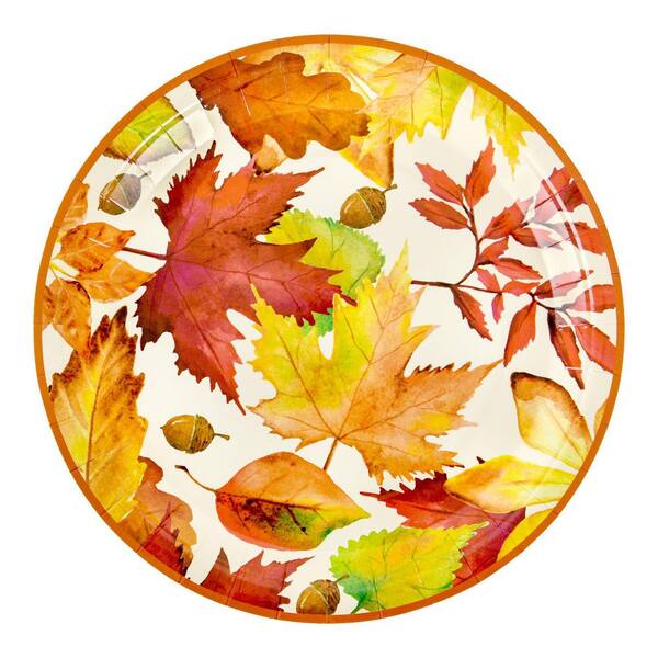9 Inch Round Autumn Maple Leaf Paper Dinner Plates for Fall Thanksgiving Holiday Parties Pack of 24 Pcs