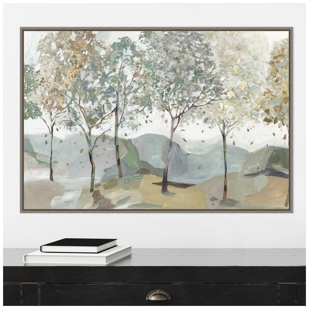Breezy Landscape Trees Framed Canvas Wall Art in Sylvie Greywash