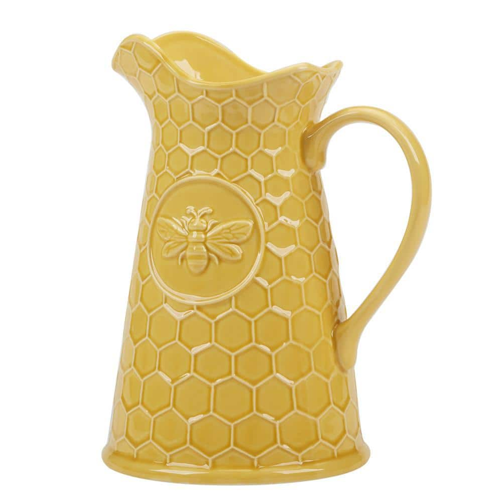 Certified International French Bees 88 fl. oz. Yellow Stoneware Pitcher