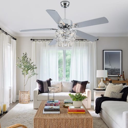 52 in. Indoor Brushed Nickel Crystal Reversible Ceiling Fan with Light and Remote Ceiling Fans With Lights