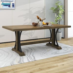 78 in. Walnut Retro Style Wood Top Rectangular Dining Table, Seats up to 8