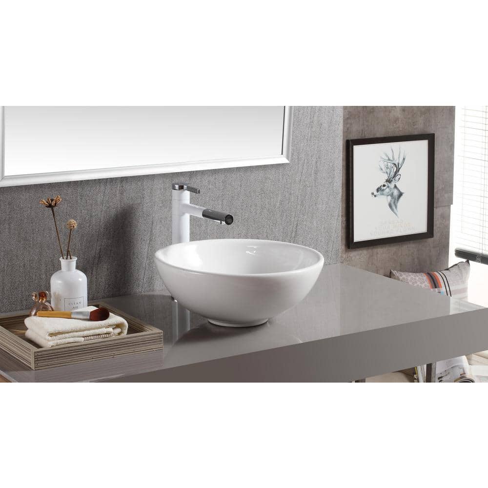 Elanti 15.5'' White Ceramic Round Vessel Sink