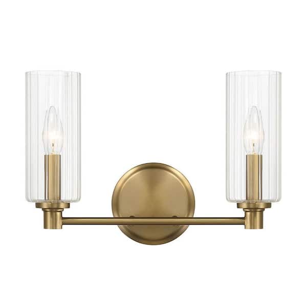 5.12 in. 2-Light Antique Brass Wall Sconce with Double Shade No Bulbs Included
