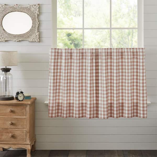 VHC BRANDS Annie Buffalo Check 36 in. W x 36 in. L Farmhouse Tier Window Panel in Portabella Soft White Pair