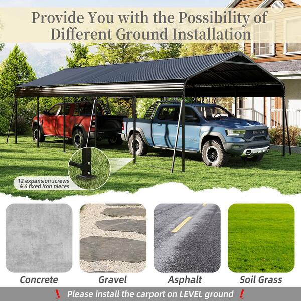 13 ft. x 26.5 ft. Metal Carport with Protective Film to Prevent Scratching, Outdoor Car Port Shelter for Car and Truck