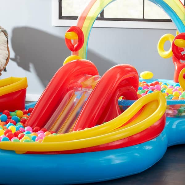 Multicolor Vinyl Rainbow Ring Inflatable Play Center Pool with Fun Ballz, 100 Pack