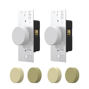 Rotary Dimmer Switch for Dimmable LED, CFL and Incandescent Bulbs, Single Pole/3-Way, with Three Knobs (2-Pack)