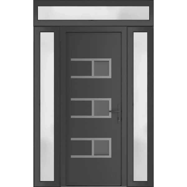 54 in. x 94 in. Left-hand/Inswing Frosted Glass Antracite Grey Steel Prehung Front Door with Hardware