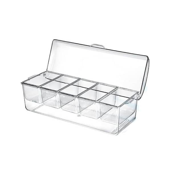 Ice Chilled Clear Plastic Condiment Caddy with Lid for 2.5 Cup Removable Compartments for Food Storage 1-Pack