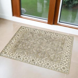 2 X 3 Green Brown And Taupe Abstract Area Rug