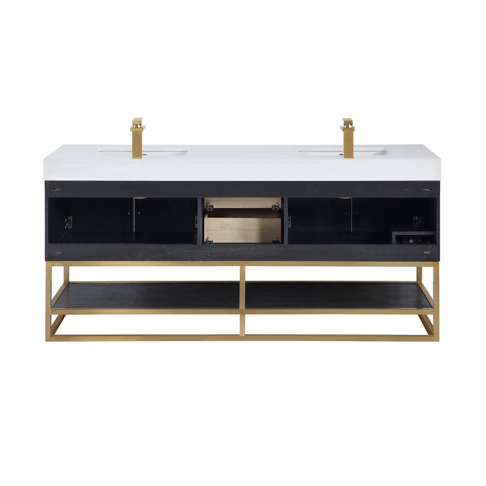 Bianco 72" Black Oak and White Double Vanity with Gold Accents