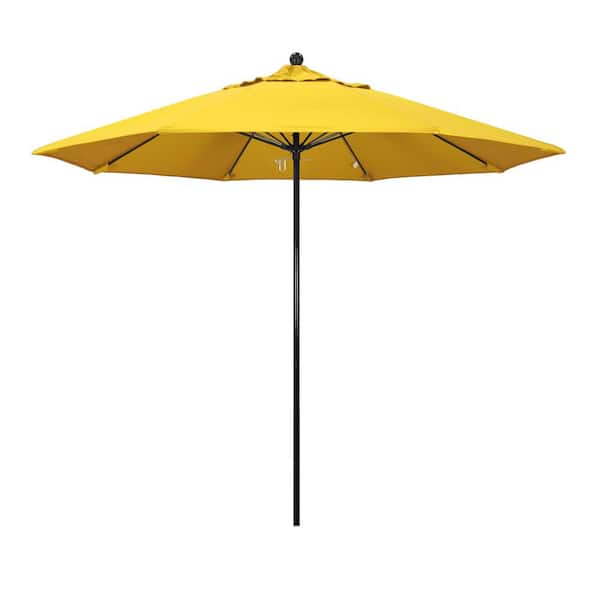 California Umbrella 9 ft. Black Fiberglass Commercial Market Patio Umbrella with Fiberglass Ribs and Push Lift in Lemon Olefin
