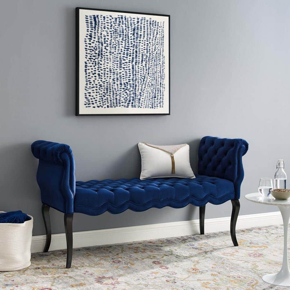 Navy Velvet Chesterfield Style Button Tufted Bench