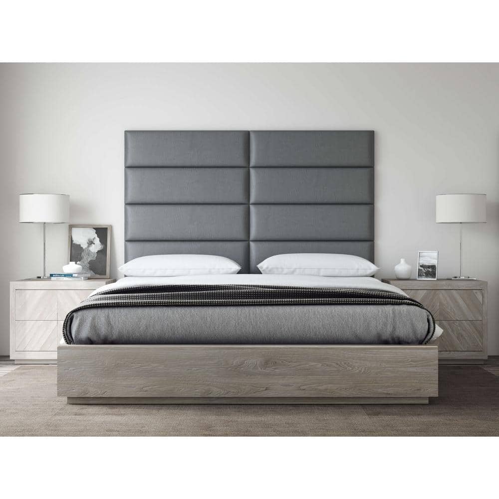 King Size Gray Tufted Leather Upholstered Wall Panels
