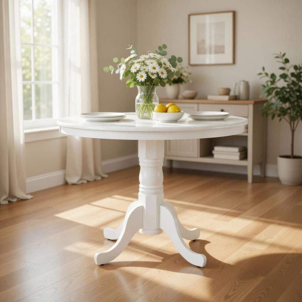 Benjara Soa White Wood 39 in. 4 Legs Base Dining Table Seating for 4 ...