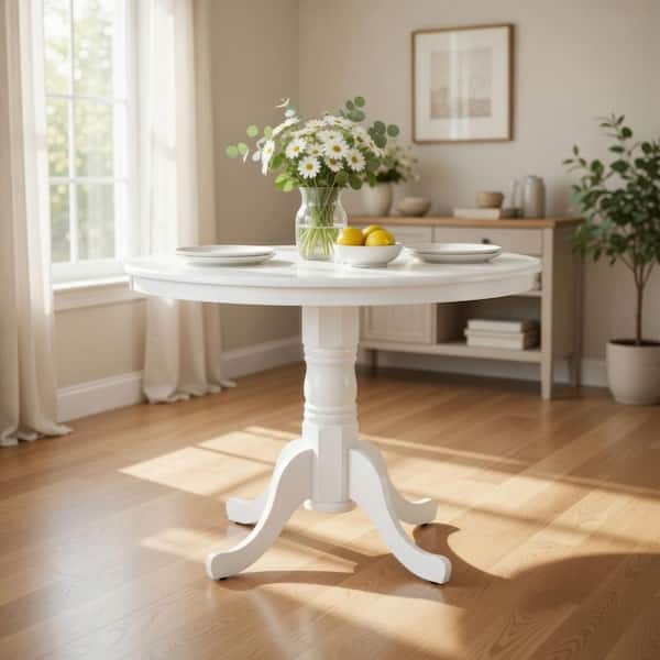 Benjara Soa White Wood 39 in. 4 Legs Base Dining Table Seating for 4 ...