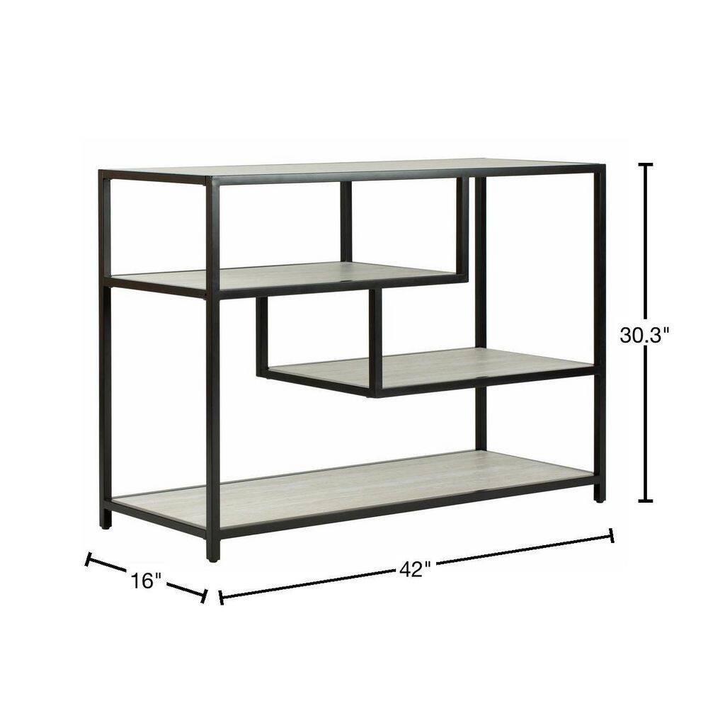 Beige and Black Geometric Wood Console Table with Storage