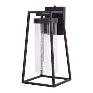 Nash 7.5-in Black Outdoor Modern Wall Lantern, Dusk to Dawn Photocell, 1-Light Wall Lamp Sconce with Clear Seeded Glass