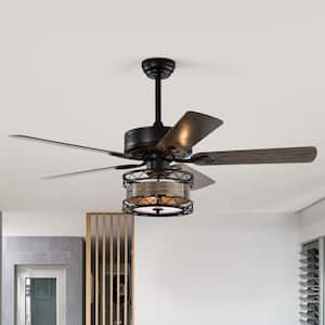 52 in. Indoor Black Farmhouse Ceiling Fan with Light and Remote Control, No Bulb