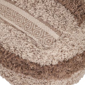 Jordan 18 in. D x 18 in. H x 18 W Boho Shaggy Khaki Textured Cotton Pouf