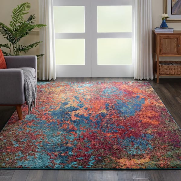 Celestial Atlantic Blue 8 ft. x 11 ft. Abstract Modern Area Rug