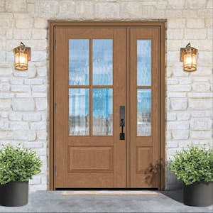 Regency 53 in. x 80 in. 3/4Lite 4SDL Oasis Deco Glass RHOS Prefinish AutumnWht Fiberglass Prehung Front Door w/1_ 14inSL